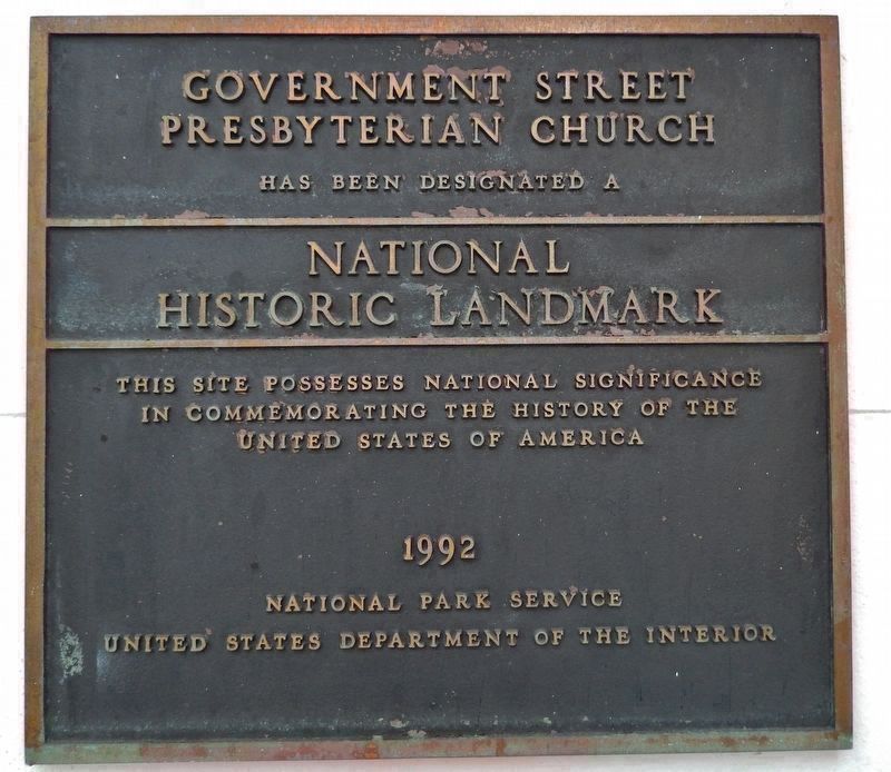 Government Street Presbyterian Church National Historic Landmark Plaque image. Click for full size.