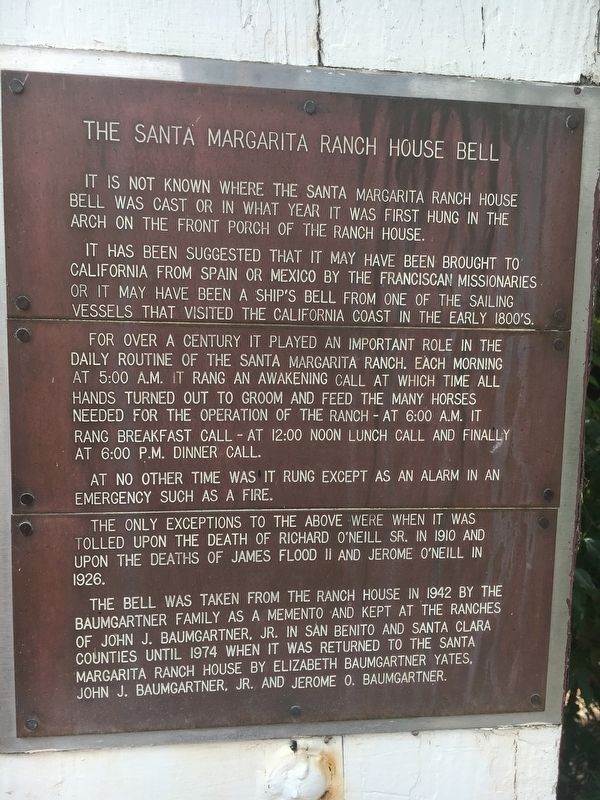 The Santa Margarita Ranch House Bell Marker image. Click for full size.