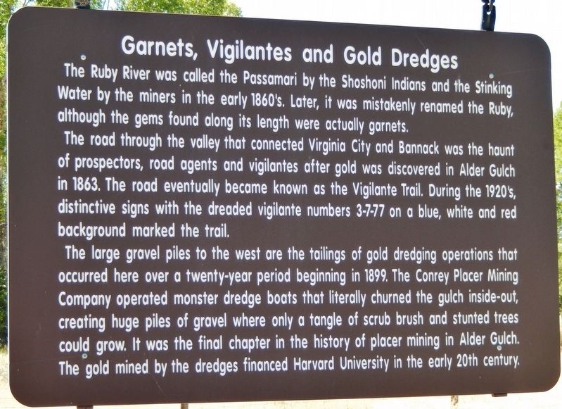 Garnets, Vigilantes and Gold Dredges Marker. Click for full size. Garnets, Vigilantes and Gold Dredges Marker image. Click for full size.