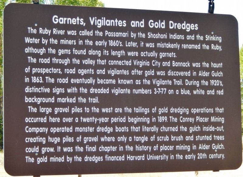 Garnets, Vigilantes and Gold Dredges Marker image. Click for full size.