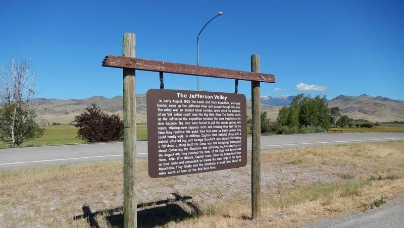 The Jefferson Valley Marker (<i>wide view; looking west toward Jefferson River</i>). Click for full size. The Jefferson Valley Marker (<i>wide view; looking west toward Jefferson River</i>) image. Click for full size.