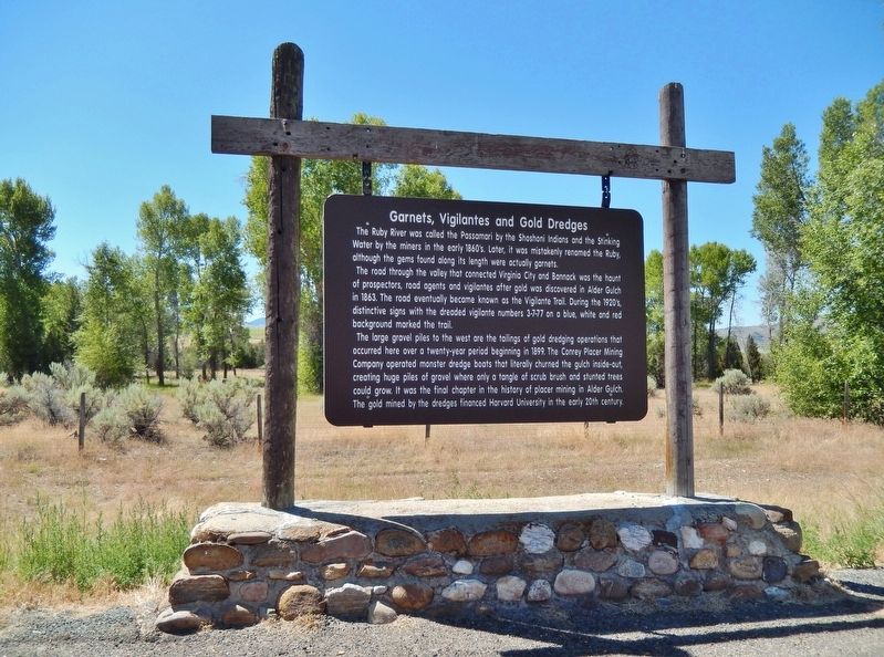 Garnets, Vigilantes and Gold Dredges Marker (<i>wide view</i>). Click for full size. Garnets, Vigilantes and Gold Dredges Marker (<i>wide view</i>) image. Click for full size.