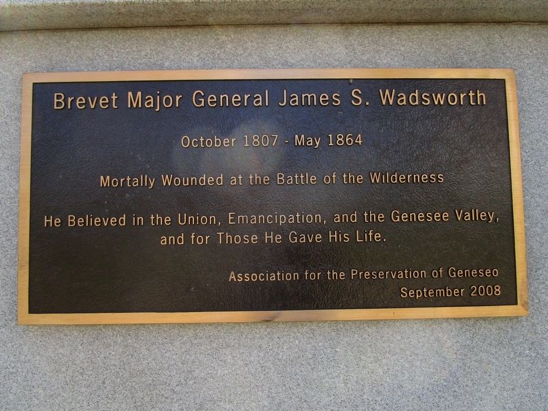 Brevet Major General James S. Wadsworth Marker image. Click for full size.