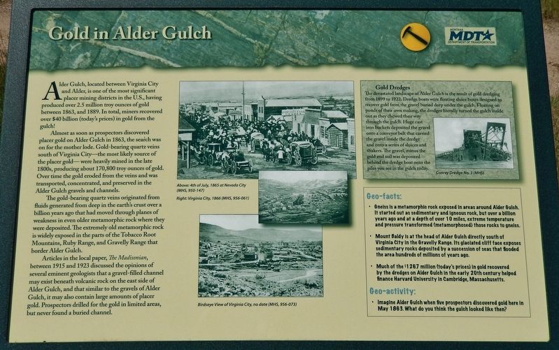 Gold in Alder Gulch Marker image. Click for full size.