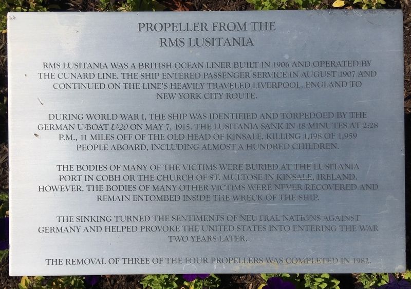 Propeller From The RMS Lusitania Marker image. Click for full size.