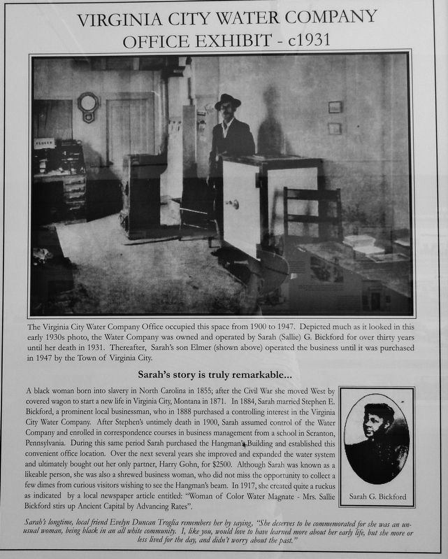 Sarah Bickford Interpretive Plaque (<i>inside "Hangman's Building"</i>) image. Click for full size.