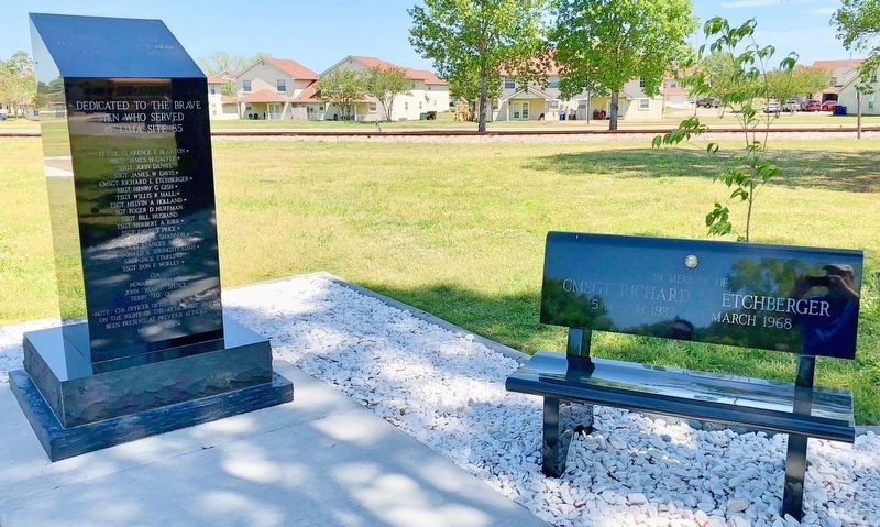Combat Skyspot Memorial and nearby CMSgt Richard L. Etchberger bench. image. Click for full size.