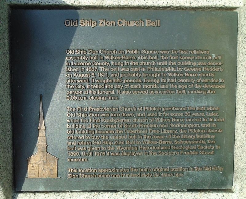 Old Ship Zion Church Bell Marker image. Click for full size.