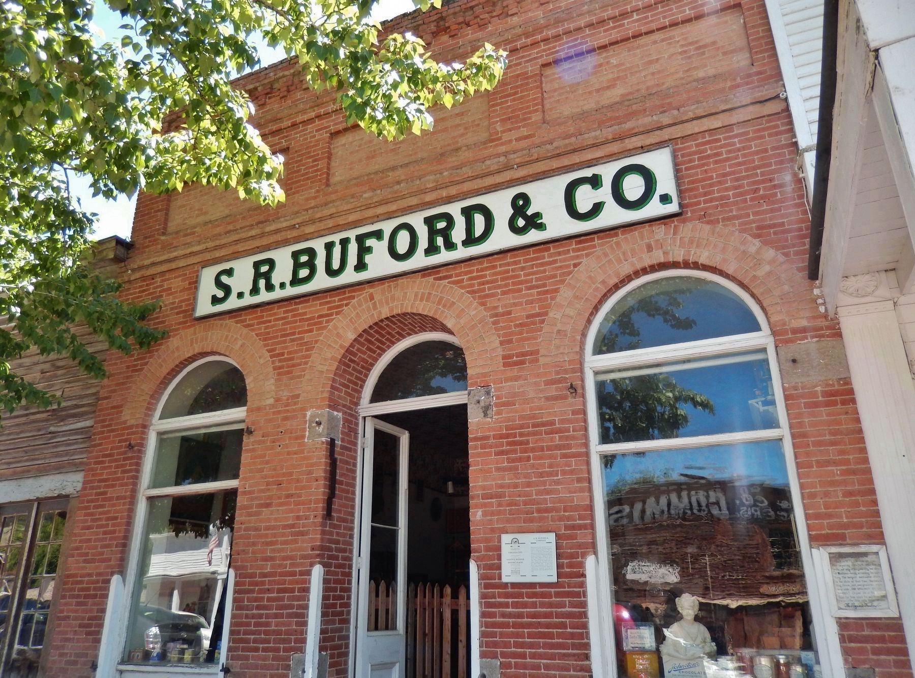 S.R. Buford & Co. (<i>wide view; marker visible right of door; "Buford Block" plaque far right </i>) image, Touch for more information