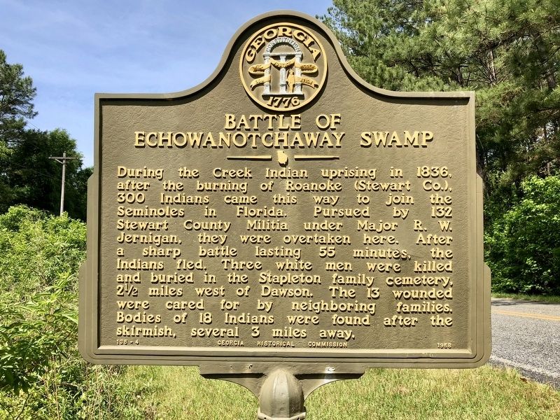 Battle of Echowanotchaway Swamp Marker. Click for full size. Battle of Echowanotchaway Swamp Marker image. Click for full size.