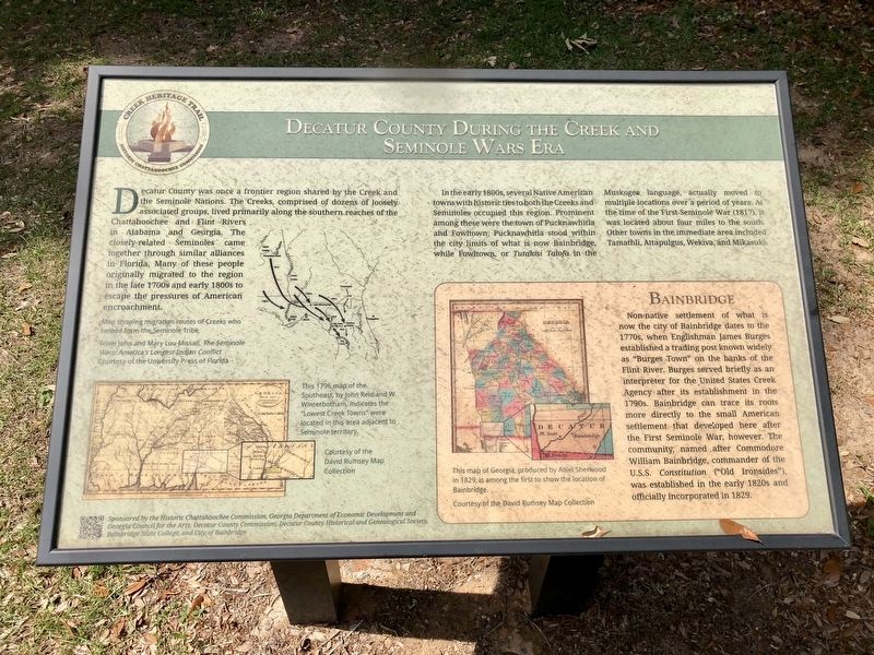 Decatur County During the Creek and Seminole Wars Era Marker image. Click for full size.