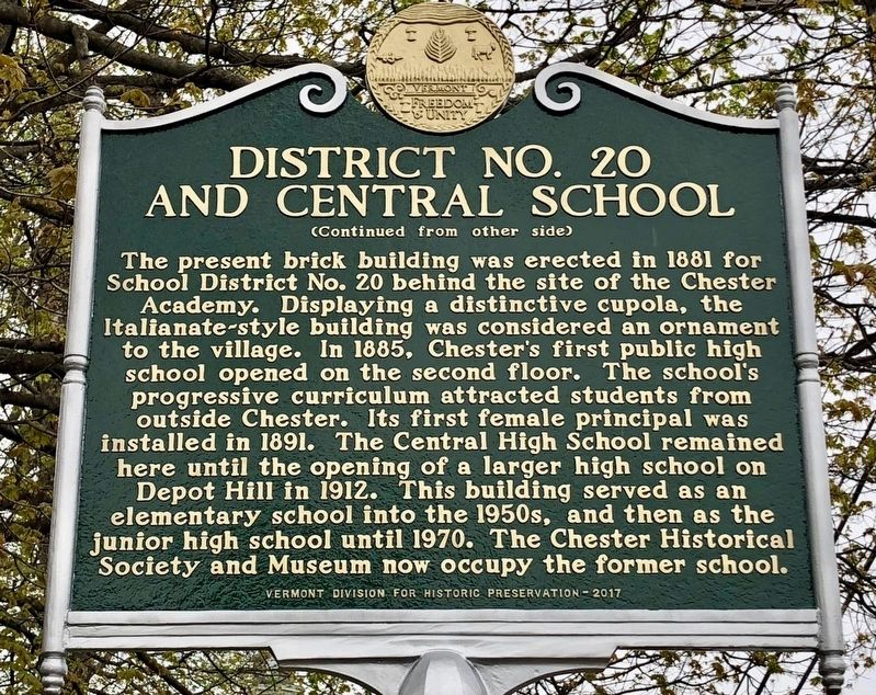 Side Two of Chester Academy Marker image. Click for full size.