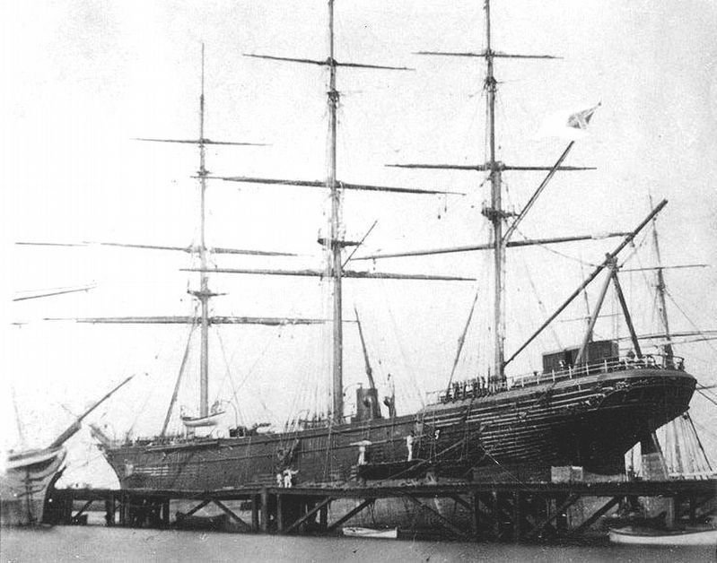 CSS Shenandoah<br>in dry dock in Williamstown, Victoria, Australia,<br>1865 image. Click for full size.