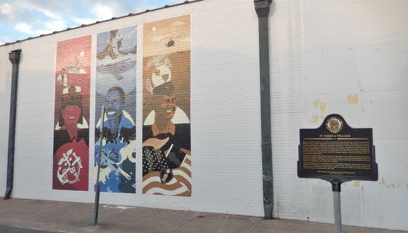 It Takes a Village Marker (<i>wide view; "Mobile's Hidden Figures" mural is left of marker</i>) image. Click for full size.