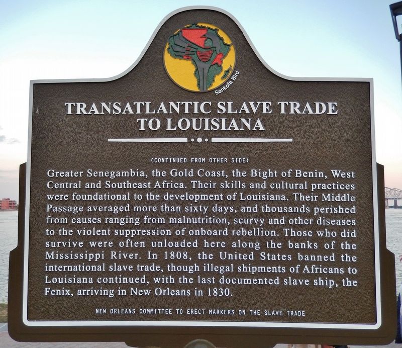 Transatlantic Slave Trade to Louisiana Marker (<i>back side</i>) image, Touch for more information