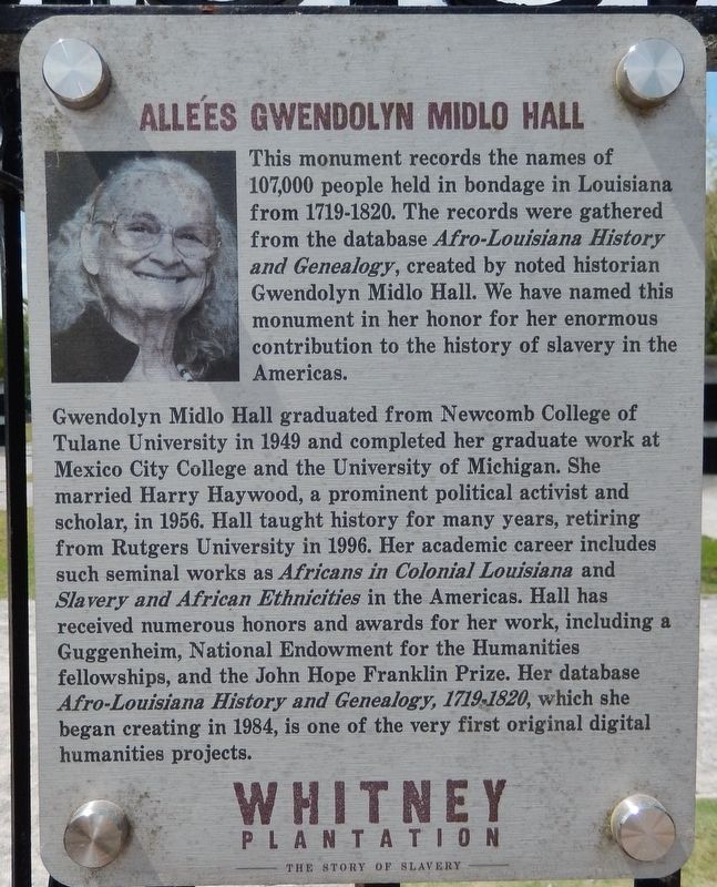 Allees Gwendolyn Midlo Hall Marker image. Click for full size.