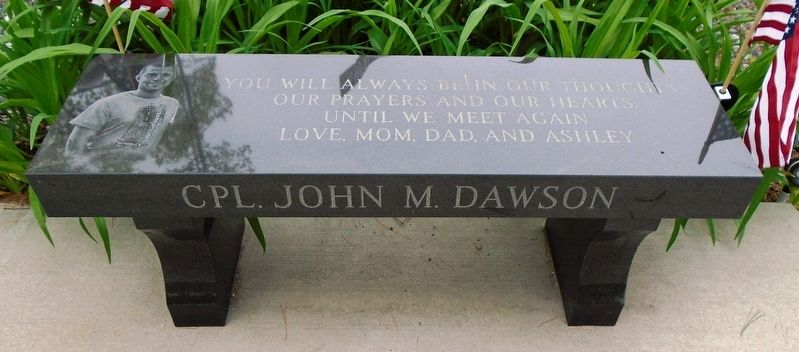 Corporal John M. Dawson Memorial Bench image. Click for full size.