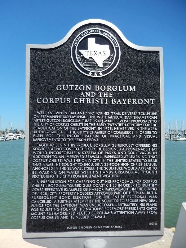 Gutzon Borglum and the Corpus Christi Bayfront Marker. Click for full size. Gutzon Borglum and the Corpus Christi Bayfront Marker image. Click for full size.