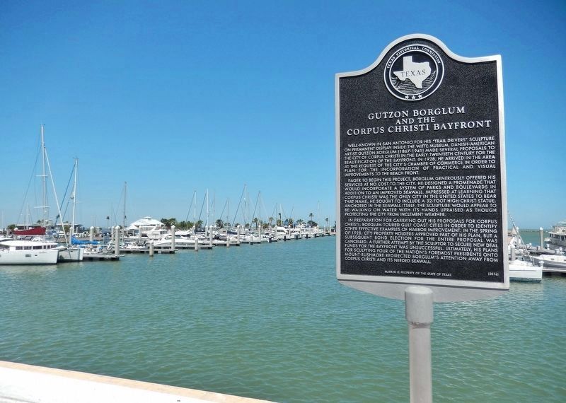 Gutzon Borglum Corpus Christi Bayfront Marker (<i>wide view</i>). Click for full size. Gutzon Borglum Corpus Christi Bayfront Marker (<i>wide view</i>) image. Click for full size.