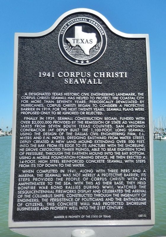 1941 Corpus Christi Seawall Marker. Click for full size. 1941 Corpus Christi Seawall Marker image. Click for full size.
