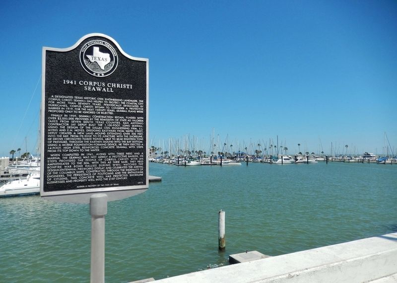 1941 Corpus Christi Seawall Marker (<i>wide view</i>) image. Click for full size.