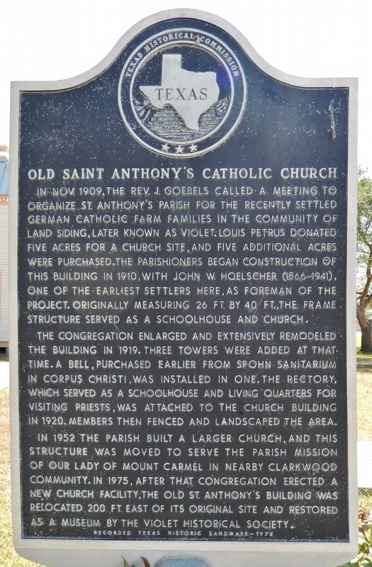 Old Saint Anthony's Catholic Church Marker. Click for full size. Old Saint Anthony's Catholic Church Marker image. Click for full size.