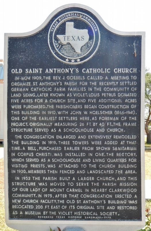 Old Saint Anthony's Catholic Church Marker image. Click for full size.