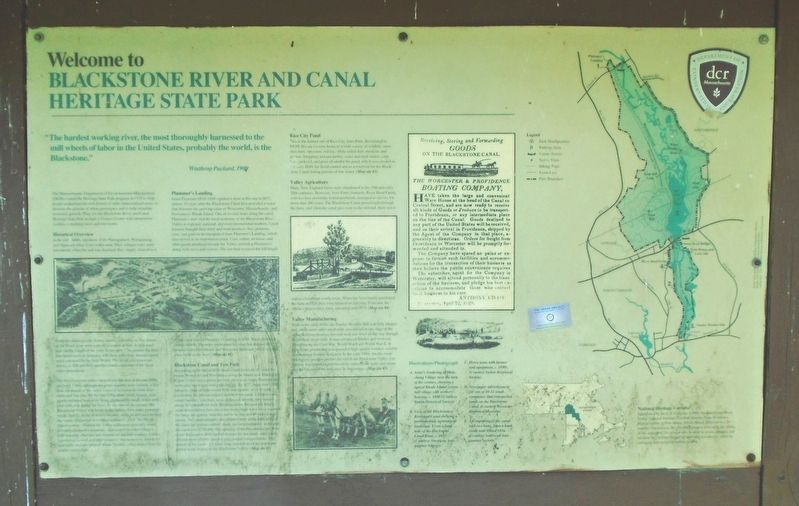 Welcome to Blackstone River and Canal Heritage State Park Marker image. Click for full size.