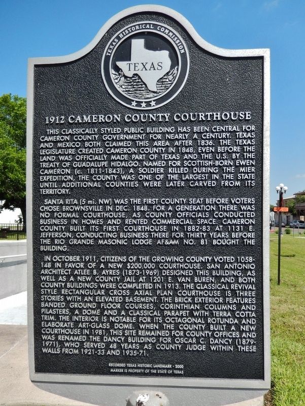 1912 Cameron County Courthouse Marker image. Click for full size.