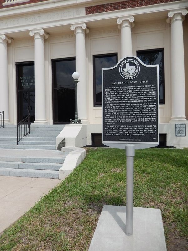 San Benito Post Office Marker (<i>tall view</i>) image. Click for full size.