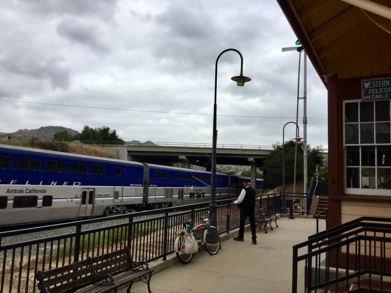 Train passing the Depot. Click for full size. Train passing the Depot image. Click for full size.