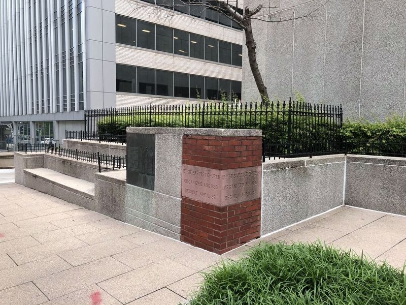 Marker along 19th Street, with the cornerstone and original fence.. Click for full size. Marker along 19th Street, with the cornerstone and original fence. image. Click for full size.