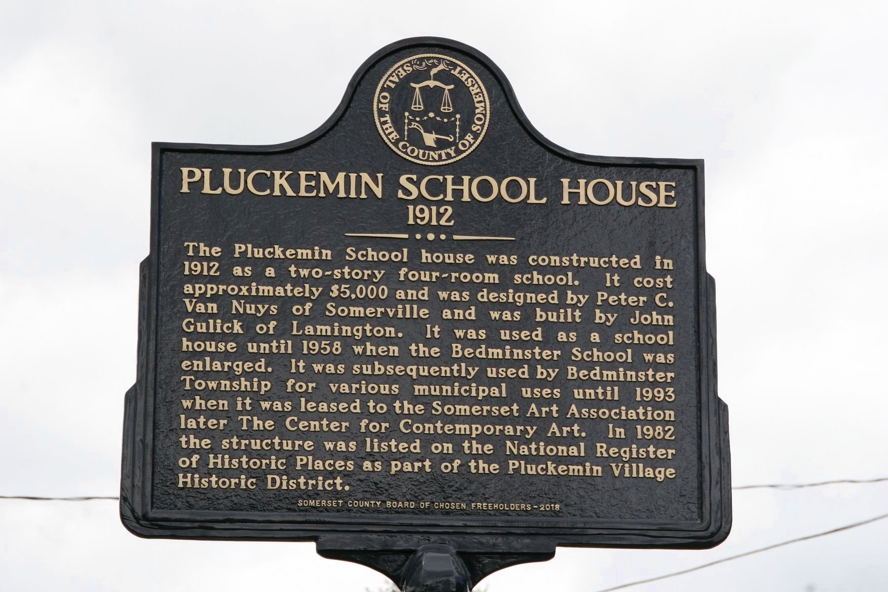 Pluckemin School House Marker image. Click for full size.