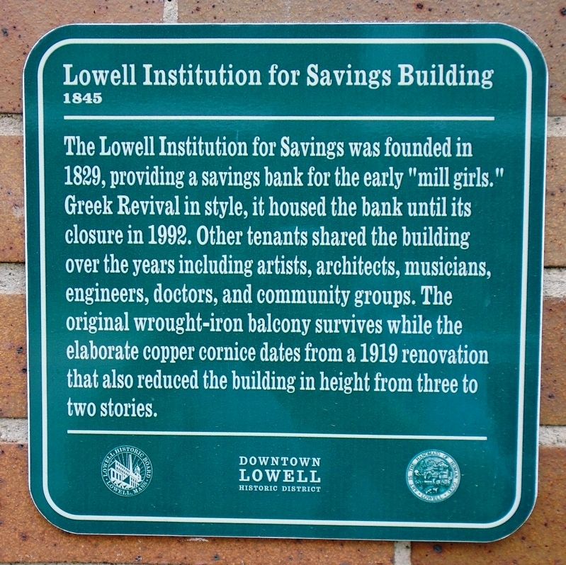 Lowell Institution for Savings Building Marker image. Click for full size.