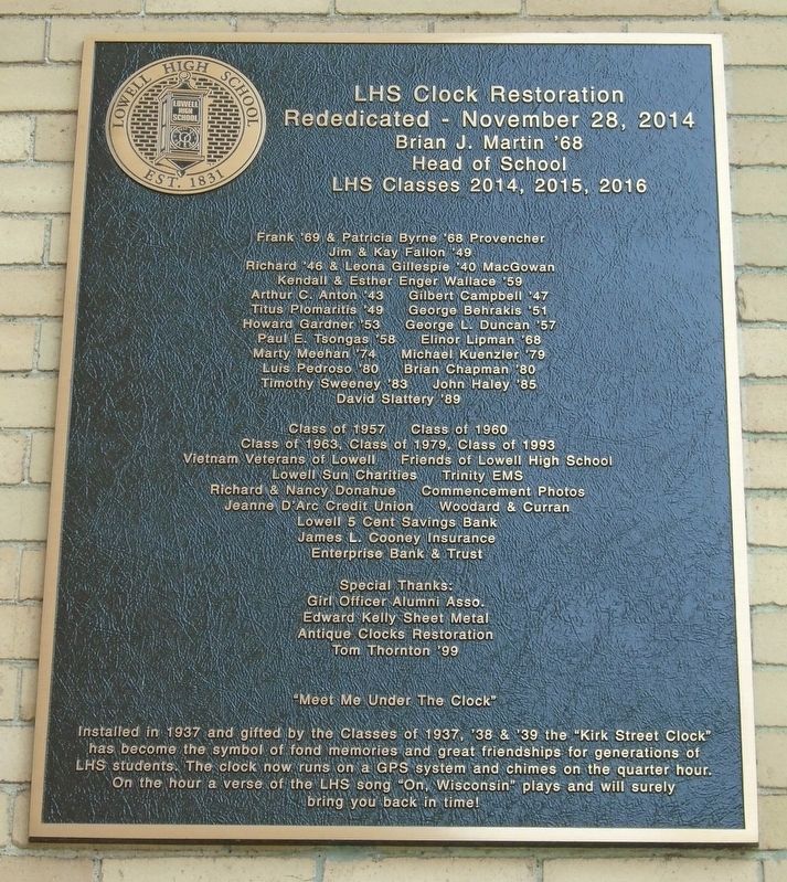 Lowell High School Clock Restoration Marker image. Click for full size.