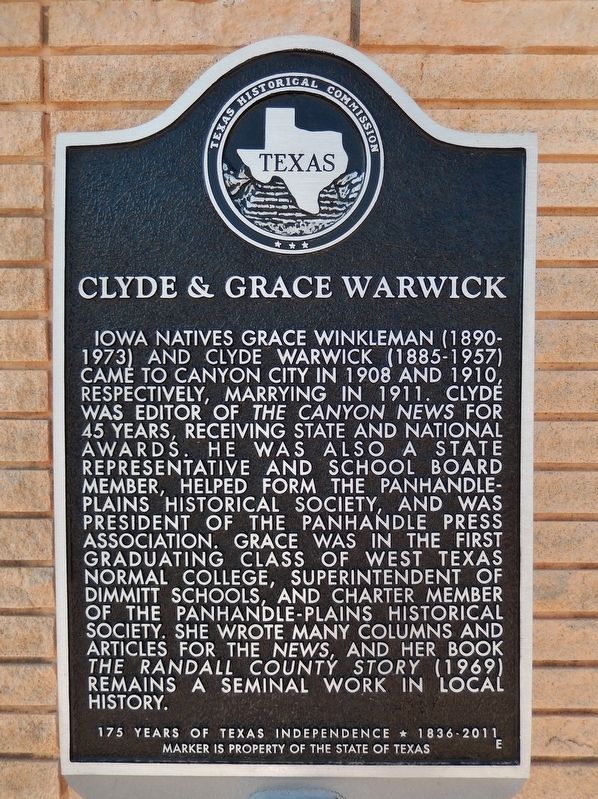 Clyde & Grace Warwick Marker image. Click for full size.