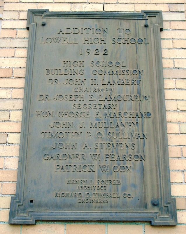 Addition to Lowell High School Marker image. Click for full size.
