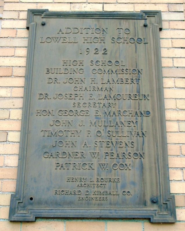 Addition to Lowell High School Marker. Click for full size. Addition to Lowell High School Marker image. Click for full size.