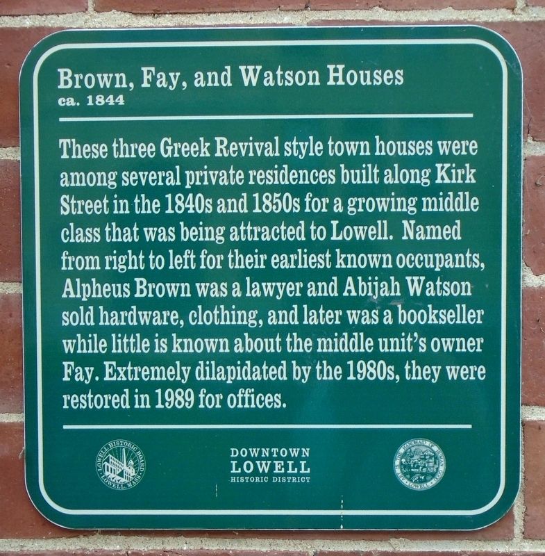 Brown, Fay, and Watson Houses Marker. Click for full size. Brown, Fay, and Watson Houses Marker image. Click for full size.