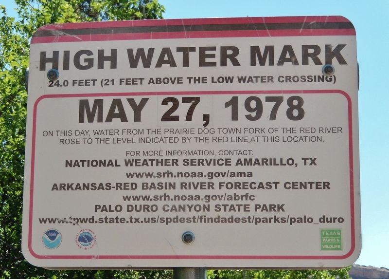 Palo Duro Canyon Flood of May 27, 1978 Marker. Click for full size. Palo Duro Canyon Flood of May 27, 1978 Marker image. Click for full size.
