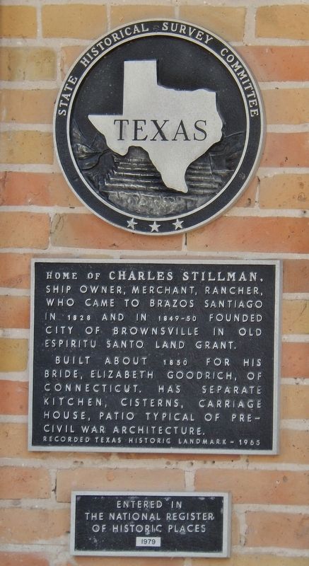 Home of Charles Stillman Marker, Texas Historical Medallion & National Register of Historic Places image. Click for full size.