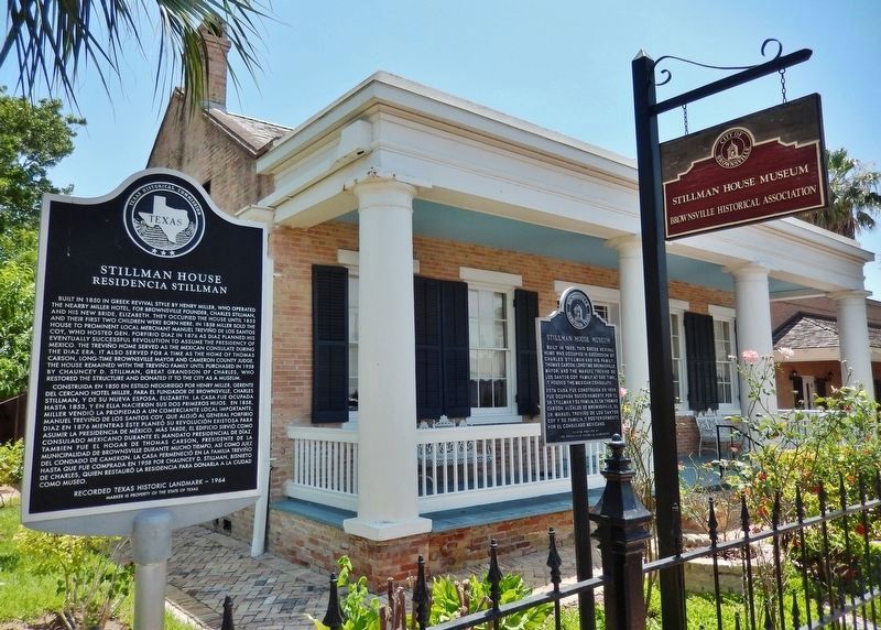 Stillman House Marker (<i>wide view; related marker and Stillman house in background</i>) image. Click for full size.
