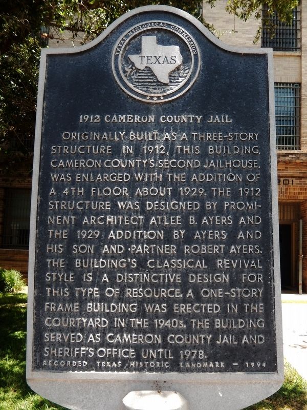 1912 Cameron County Jail Marker image. Click for full size.
