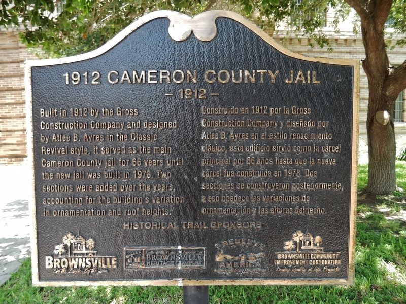1912 Cameron County Jail Marker image. Click for full size.
