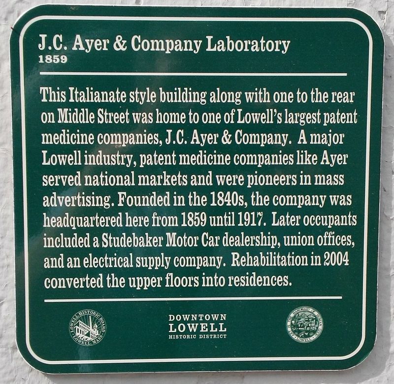 J.C. Ayer & Company Laboratory Marker image. Click for full size.