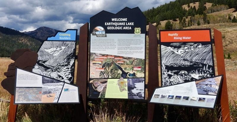 Earthquake Lake Geologic Area Marker. Click for full size. Earthquake Lake Geologic Area Marker image. Click for full size.
