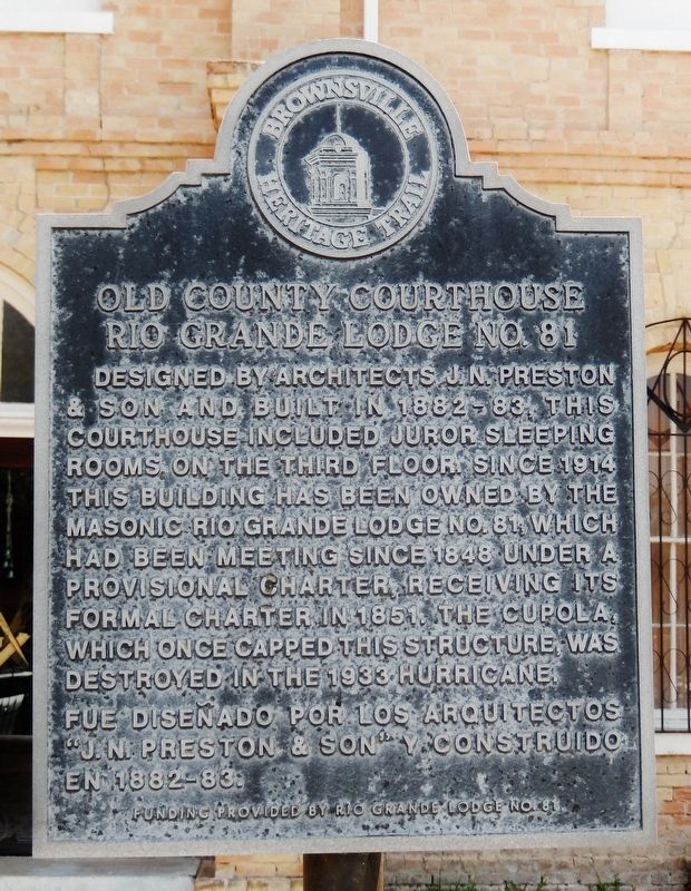 Old County Courthouse Rio Grande Lodge No. 81 Marker image. Click for full size.
