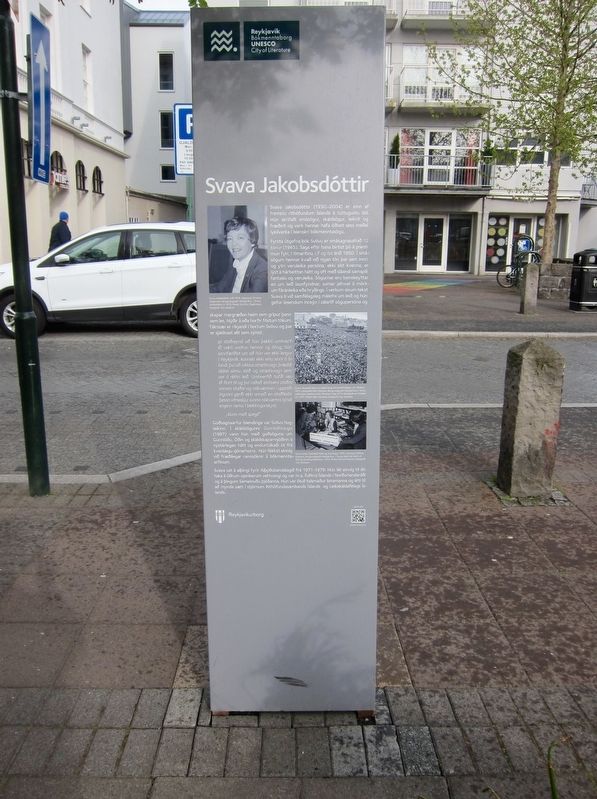 Svava Jakobsdóttir Marker - Icelandic Side. Click for full size. Svava Jakobsdóttir Marker - Icelandic Side image. Click for full size.