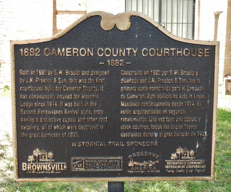 1882 Cameron County Courthouse Marker image. Click for full size.