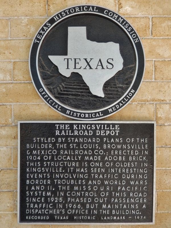 The Kingsville Railroad Depot Marker (<i>tall view</i>) image. Click for full size.